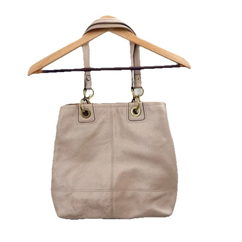 COACH PENELOPE Champagne Pebbled Leather Buckle Tote Shoulder Handbag F-18890